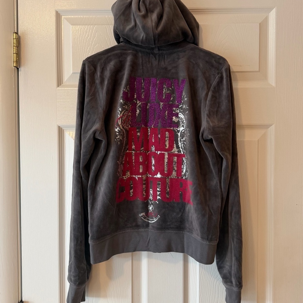 Juicy Couture Velour Charcoal Hoodie with Embroidered Logo Y2K Vintage